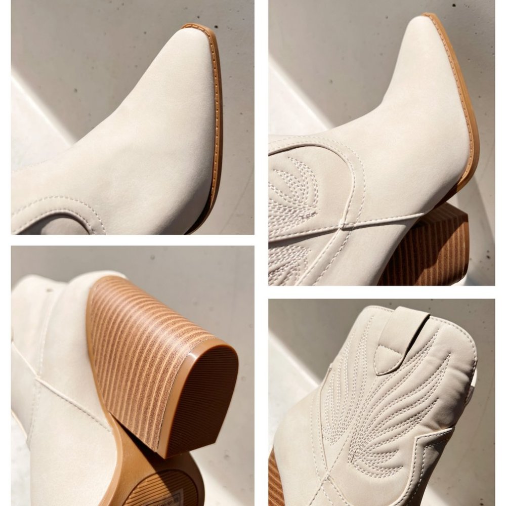 NEW Beige Distress Nubuck PU Western Cowboy Block Heel Ankle Booties Boots Shoe - Picture 9 of 12